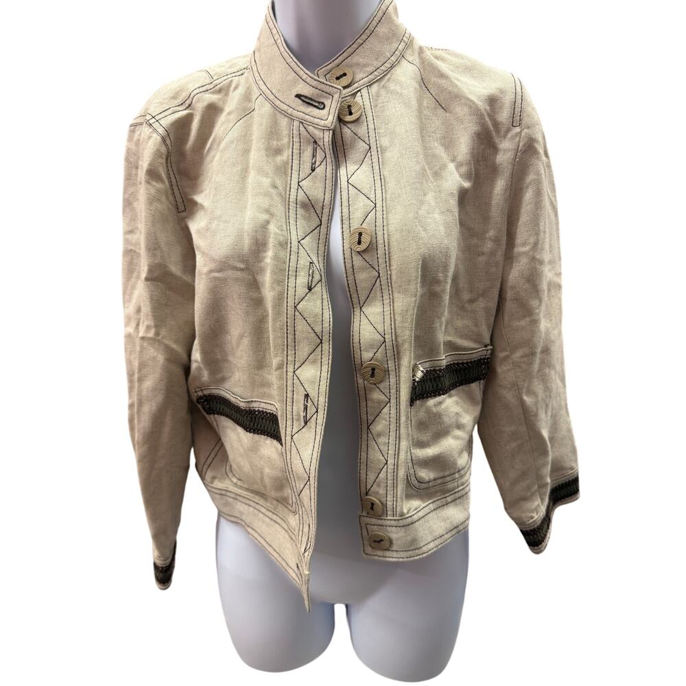 Harve Benard Women’s 6 Beige Linen Blend Jacket embroidered crop blazer cream - Picture 1 of 5